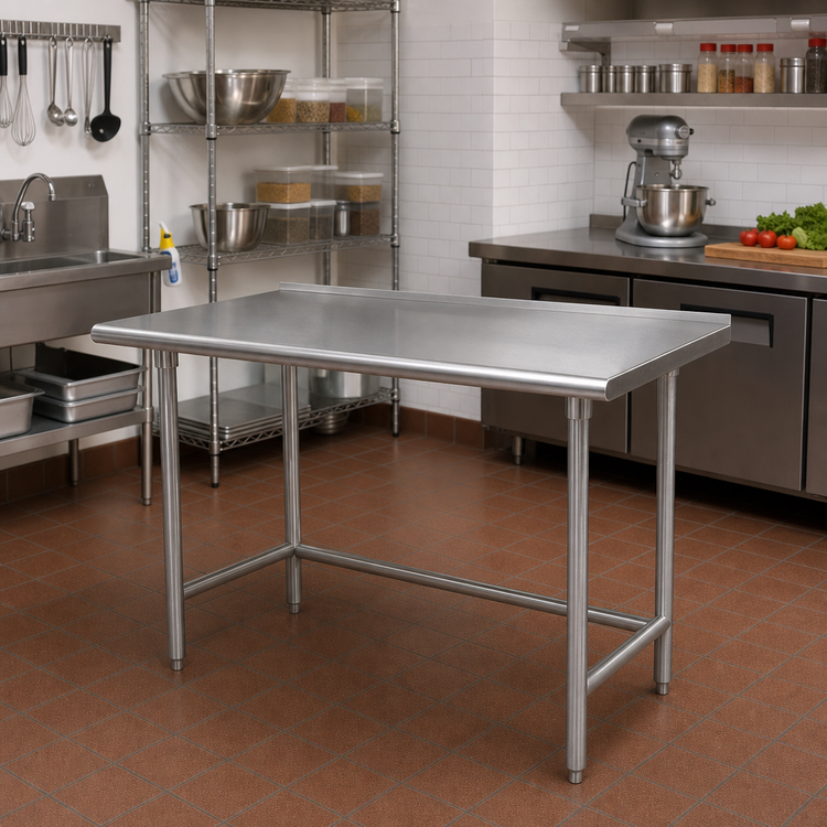 Product image #2 for Advance Tabco Premium Series Open Base Stainless Steel Work Table with 1-1/2 Inch Rear Upturn, 48 x 36 Inches