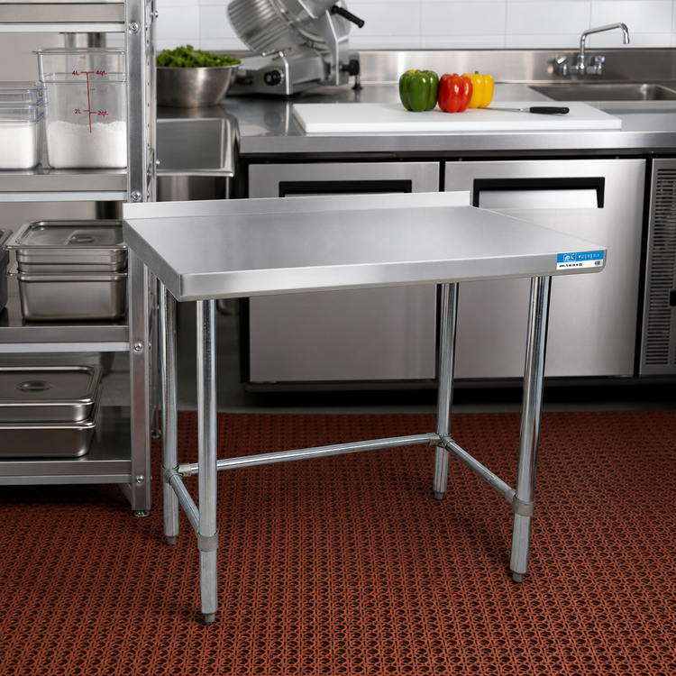 Product image #2 for BK Resources Open Base Riser Top Work Table, 30 x 18 Inches, 18-Gauge 430 Stainless Steel Top
