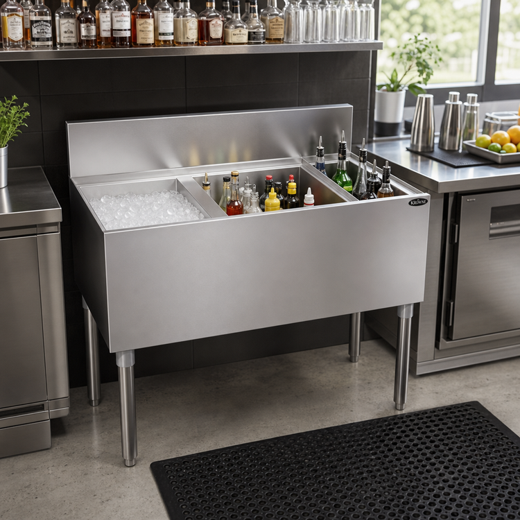 Product image #2 for Krowne Royal Series 38-Inch Stainless Steel Underbar Speed Multi Station with 30-Inch Left Ice Bin and Insulated Bottle Well