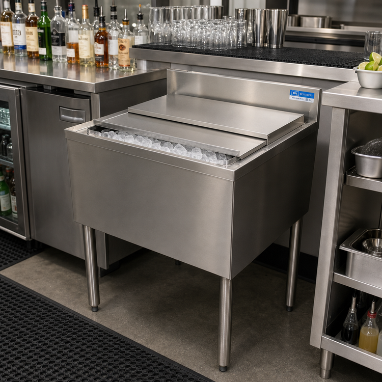 Product image #3 for BK Resources Underbar Stainless Steel Ice Bin with 8-Circuit Aluminum Cold Plate, 30" x 21 1/4", 97 lb Capacity