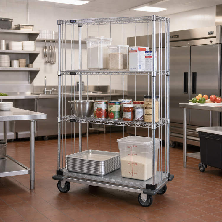 Product image #2 for Quantum Mobile Enclosure Cart with Wire Shelves and Dolly Base, 60W x 24D x 70H Inches