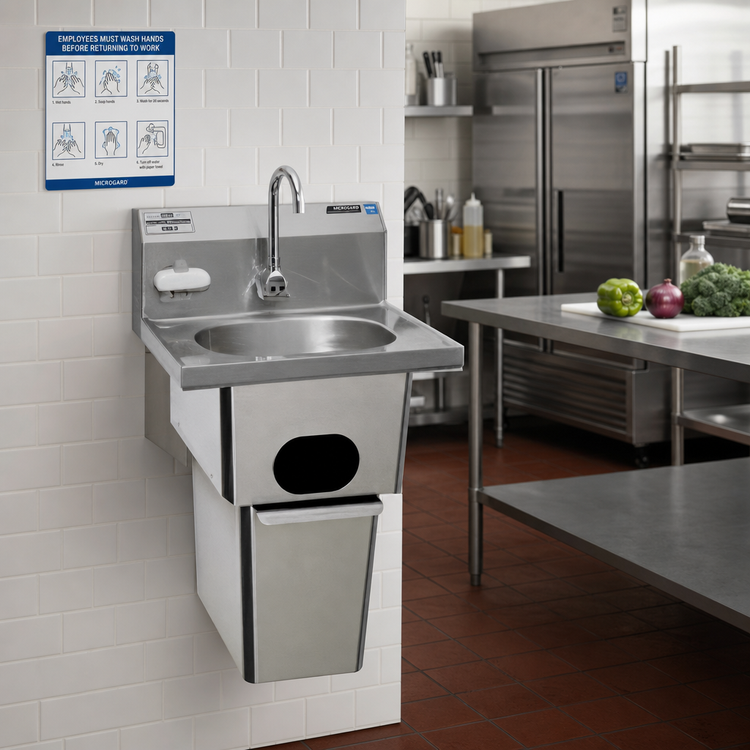 Product image #2 for MicroGard Wall-Mount Stainless Steel Hand Sink with Battery-Powered Electronic Eye Gooseneck Faucet