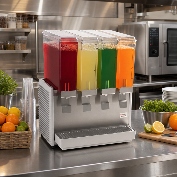 Product image #2 for Crathco Classic Bubbler Mini-Quad Electric Countertop Pre-Mix Cold Beverage Dispenser with 4 x 2.4-Gallon Bowls