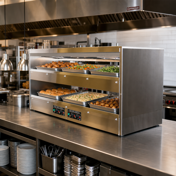 Product image #2 for BKI 2TSM-3824L 38" Countertop Pass-Through Hot Food Warmer with (2) Slanted Shelves