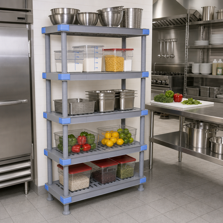 Product image #2 for Quantum Millenia 5-Shelf Polymer Shelving Unit with Dunnage Stand, 60"W x 24"D x 50"H, Gray