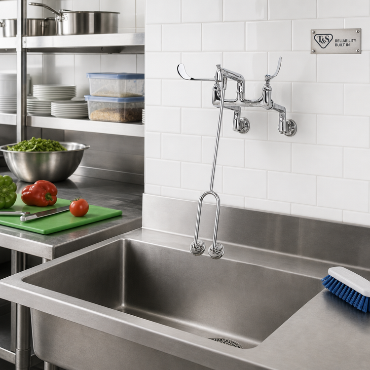 Product image #2 for T&S Brass Wall-Mount Service Sink Faucet with 9-Inch Bucket/Pail Hook Spout, 8-Inch Centers