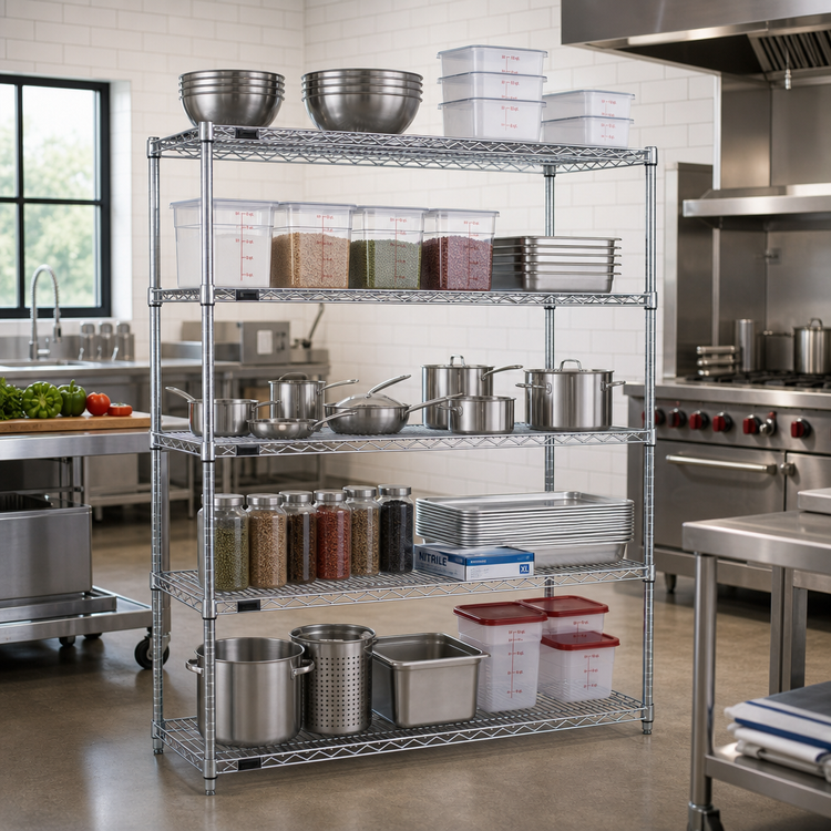 Product image #2 for Quantum Chrome Plated Wire Shelving Starter Kit, 72"W x 36"D x 54"H, 5 Shelves