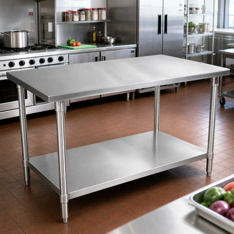 Product image #2 for John Boos 60" x 48" 16-Gauge 300-Series Stainless Steel Top Work Table with Fixed Undershelf