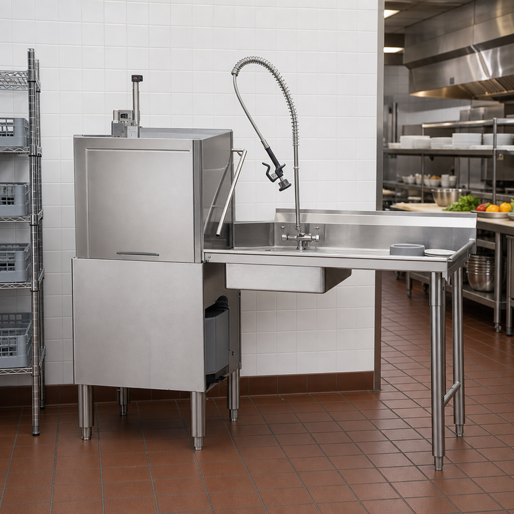 Product image #2 for 60 x 30-Inch Straight Soiled Dishtable with 8-Inch Backsplash, Pre-Rinse Sink, and Right-to-Left Operation