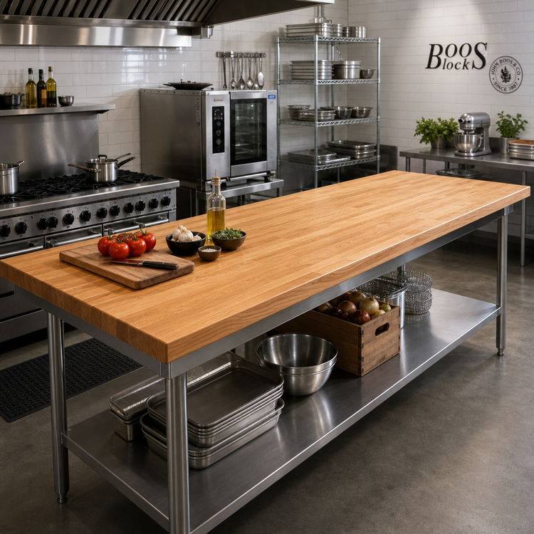 Product image #2 for John Boos Appalachian Red Oak Blended Rails Edge Grain Island Countertop, 132 x 42 x 1-1/2 Inch Thick, Varnique Finish