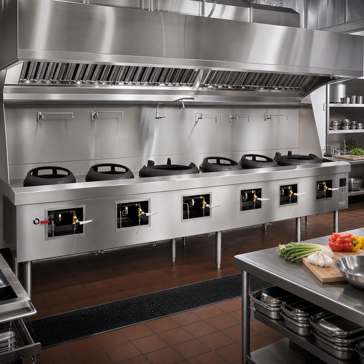 Product image #2 for MasterRange 6-Section Gas Wok Range with Flue, Stainless Steel Deck and Sides