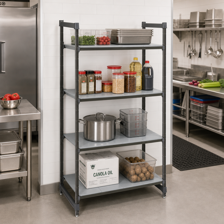 Product image #2 for Cambro Camshelving Basics Plus 4-Shelf Solid Stationary Starter Unit, 18 x 48 x 64 Inches, Brushed Graphite