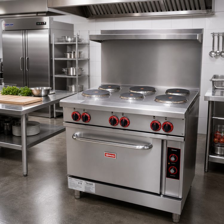 Product image #2 for Omcan USA 36-Inch Electric Commercial Range with 6 Hotplates and Thermostat-Controlled Oven