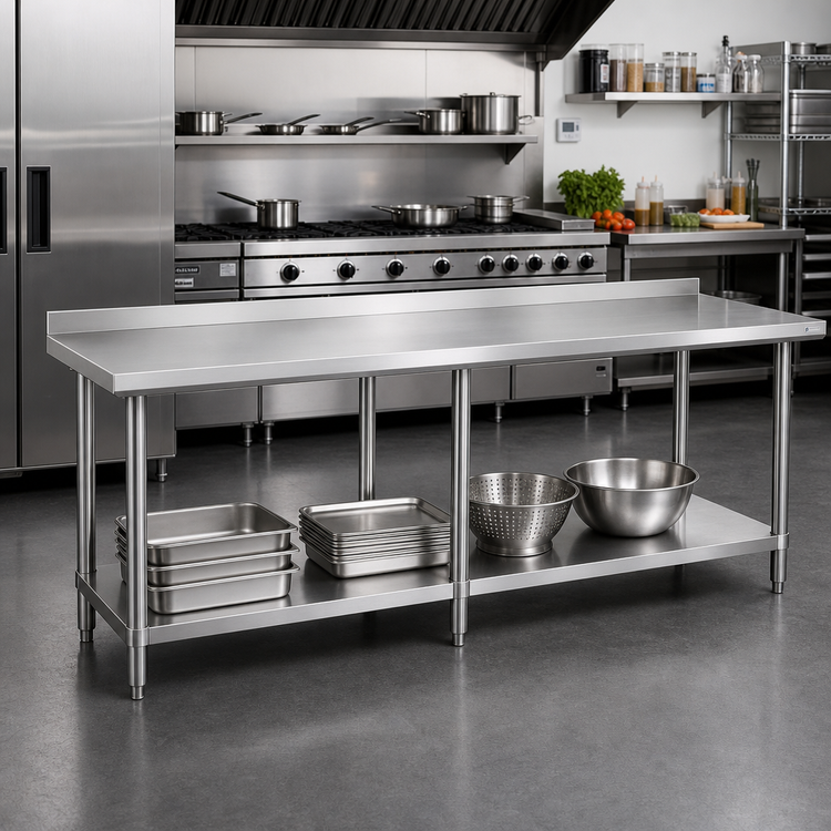 Product image #2 for 84-Inch x 24-Inch Stainless Steel Worktable with 2-Inch Rear Splash Guard and Undershelf