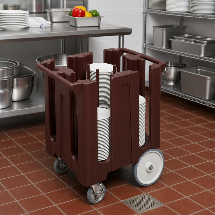 Product image #3 for Cambro DC825131 4-Column Dish Caddy Cart for 8-1/4-Inch Plates, Dark Brown