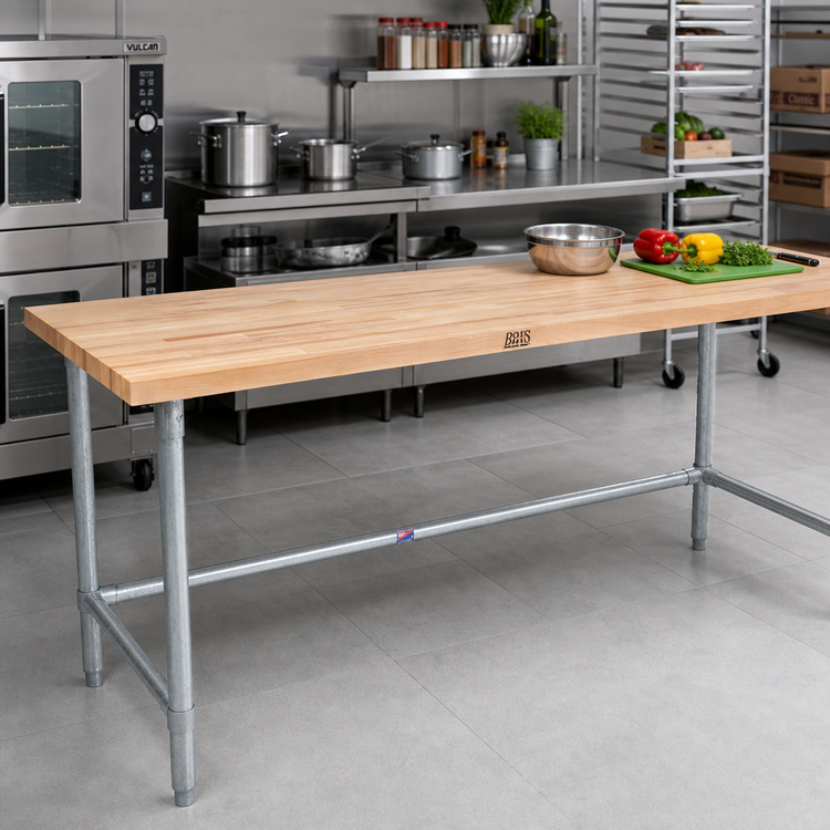 Product image #2 for John Boos JNB05A Wood Top Work Table with Galvanized Base, 108 x 24 Inches, 1-1/2-Inch Maple Top