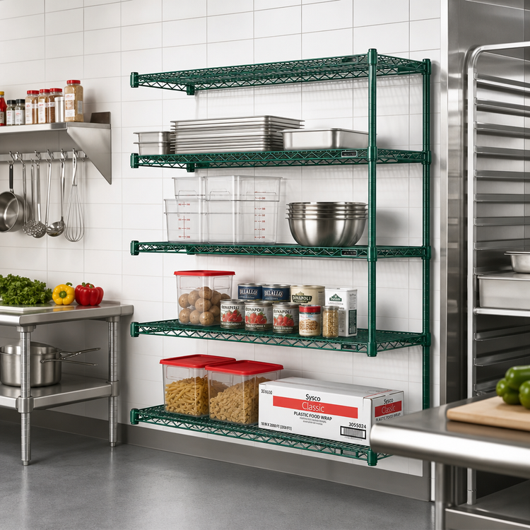 Product image #2 for Eagle Group Valu-Gard 4-Tier Add-On Wire Shelving Unit, 48"W x 18"D x 63"H, Green Epoxy Finish