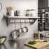 Thumbnail image #2 for Steel Works Stainless 36-Inch Wall-Mounted 304 Stainless Steel Pot Rack Shelf with 3 Hooks