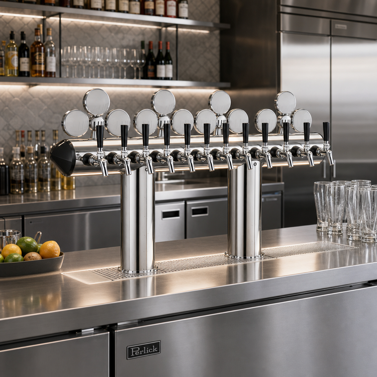Product image #2 for Perlick 12-Faucet Illuminated Winged Bridge Draft Tower, Polished Chrome, Countertop, Glycol-Cooled