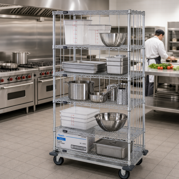 Product image #2 for Quantum Mobile Enclosure Cart with 5 Wire Shelves, 48 x 24 x 81 Inches, Chrome Plated Finish