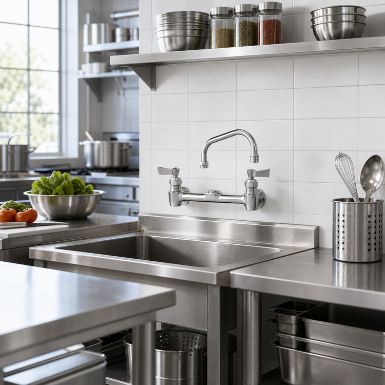 Product image #2 for Stainless Steel 8-Inch Center Backsplash Faucet with 6-Inch Swing Spout and Lever Handles