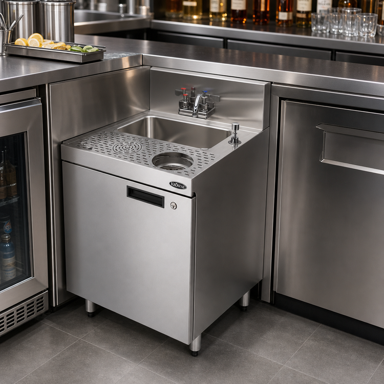 Product image #2 for Krowne Royal Series 18-Inch Stainless Steel Underbar Speed Unit with Dump Sink and Cabinet Base