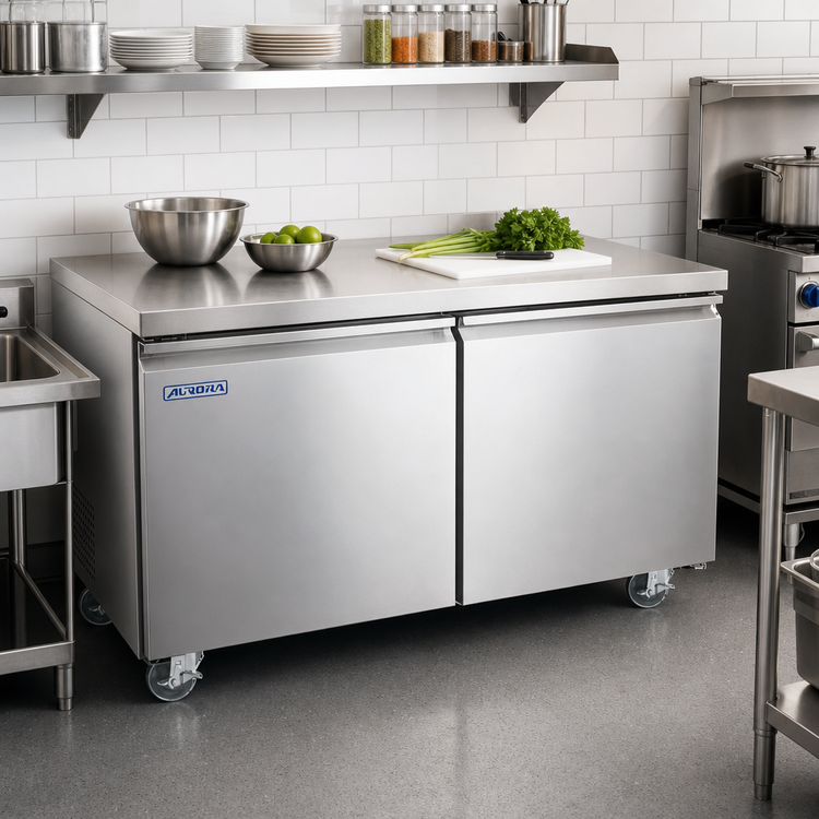 Product image #2 for Aurora 2-Section Undercounter Reach-In Freezer with Solid Doors, 11.3 Cu. Ft., Rear-Mounted Self-Contained Refrigeration