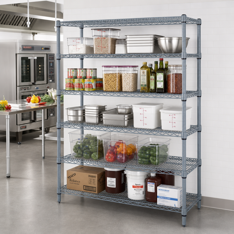 Product image #2 for Quantum 72"W x 18"D x 74"H Wire Shelving Starter Kit, 5 Shelves, Gray Epoxy Antimicrobial Finish
