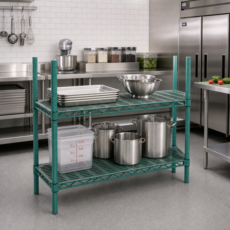 Product image #2 for QuadPlus 72 Inch x 18 Inch Louvered Polymer Shelf Mat with Quad-Adjust Wire Frame, Green