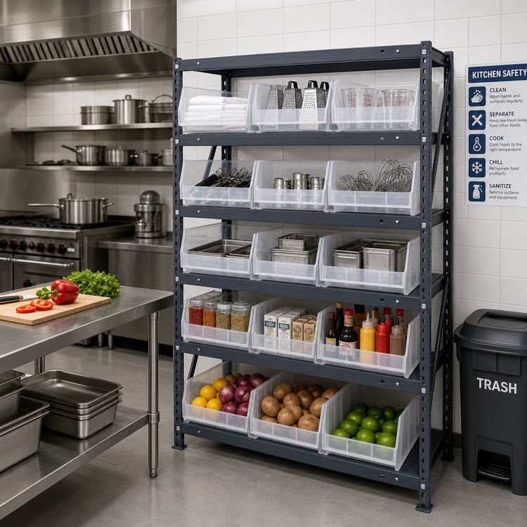 Product image #2 for Quantum Heavy-Duty Stationary Wire Shelving Unit with 5 Shelves and 16 Clear Bins, 36 x 12 x 39 Inches
