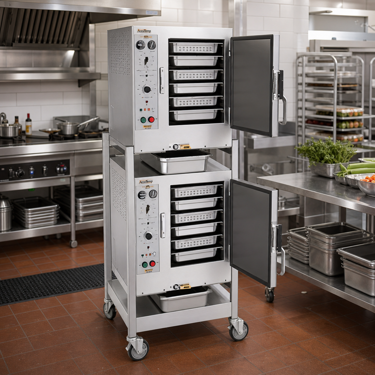 Product image #2 for AccuTemp Steam'N'Hold 2-Cavity Connectionless Electric Vacuum Steamer with Stand and Casters, 12 Full-Size Pan Capacity