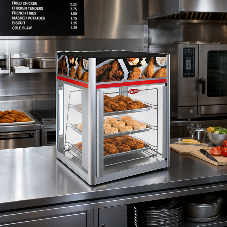 Product image #2 for Hatco Flav-R-Savor Countertop Hot Food Holding and Display Cabinet with 1 Door, 3-Tier Pan Rack, 120V