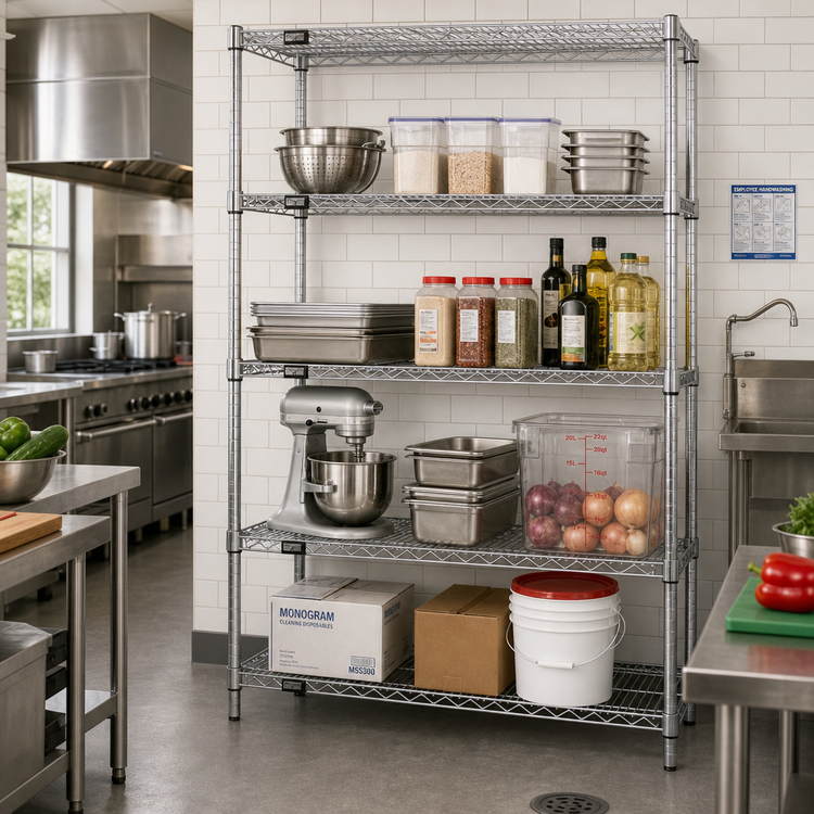 Product image #2 for Quantum 60" W x 12" D x 86" H Wire Shelving Starter Kit, 4-Shelf, Chrome Plated