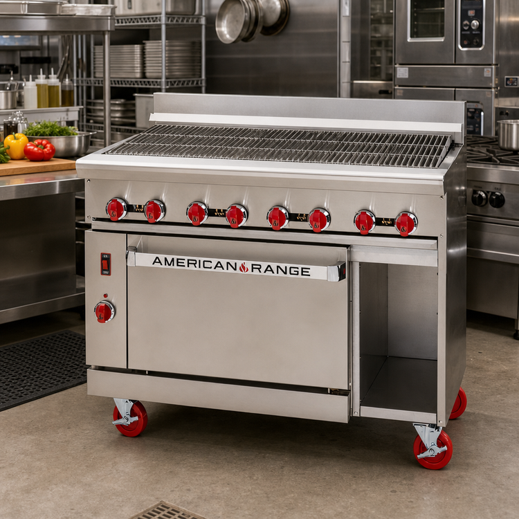 Product image #2 for American Range 48-Inch Gas Radiant Broiler with Convection Oven and Storage Base
