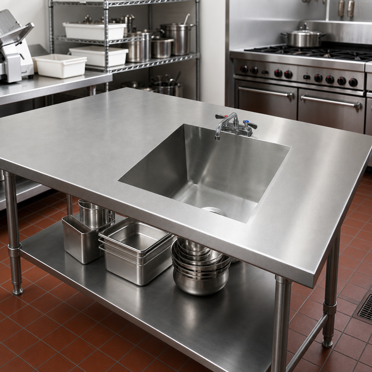 Product image #2 for Advance Tabco Single-Bowl Welded Sink Into Table Top with 30" x 20" x 14" Bowl and Faucet