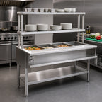 Thumbnail image #2 for Eagle Group AWT3-NG-FM 3-Pan Natural Gas Water Bath Hot Food Table, 48"W, Stainless Steel, Open Base with Undershelf