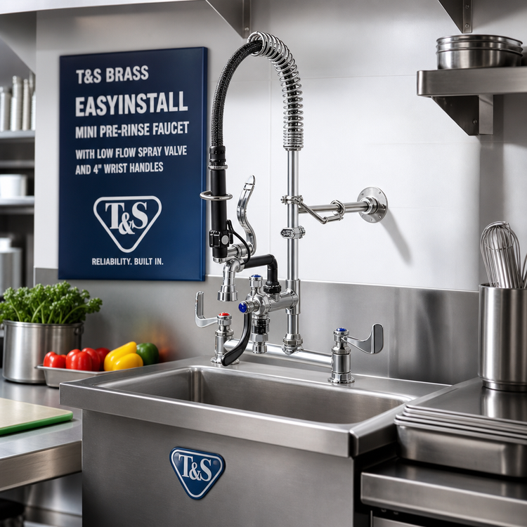 Product image #2 for T&S Brass EasyInstall Mini Pre-Rinse Faucet with Low Flow Spray Valve and 4" Wrist Handles