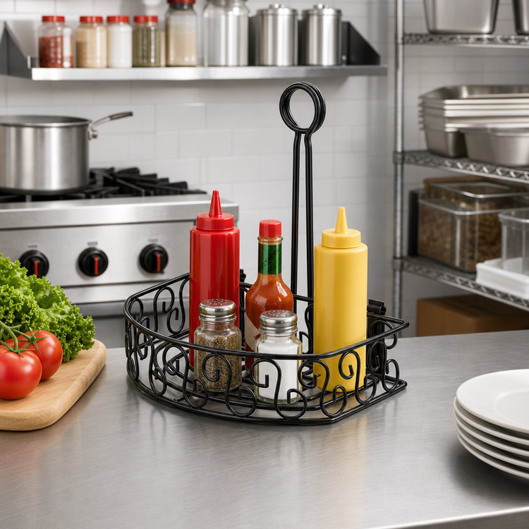Product image #3 for Winco Black Wire Flat-Back Condiment Caddy