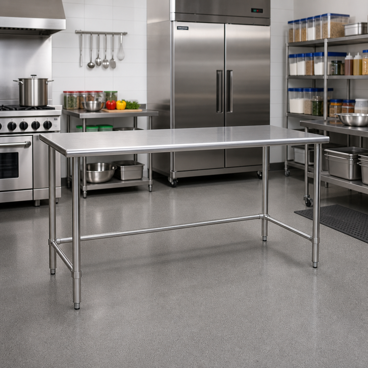 Product image #2 for BlendPort Deluxe Series 60-Inch x 30-Inch Flat Top Stainless Steel Work Table with Open Stainless Steel Tubular Base