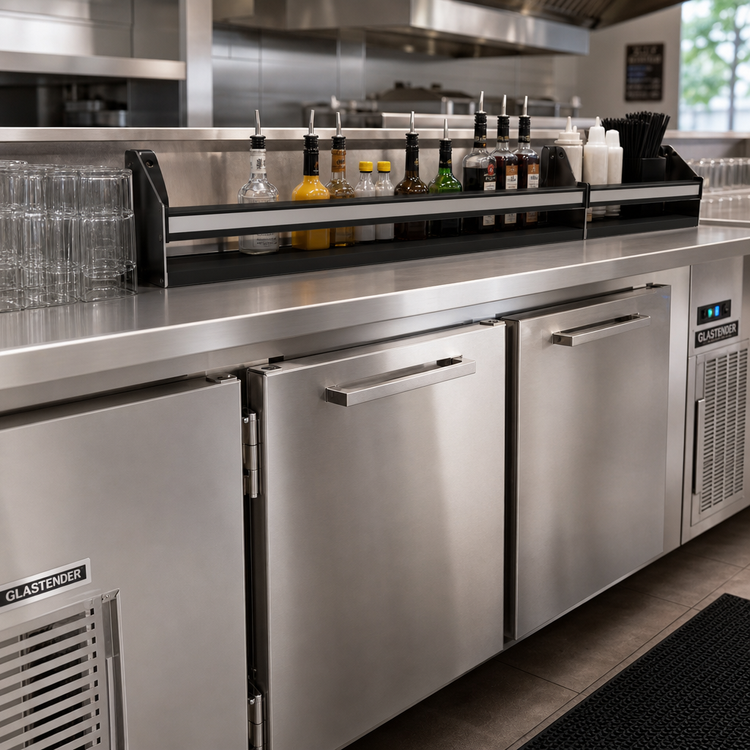Product image #2 for Glastender 52-Inch Single Stainless Steel Speed Rail with Open Step-and-Rail Design