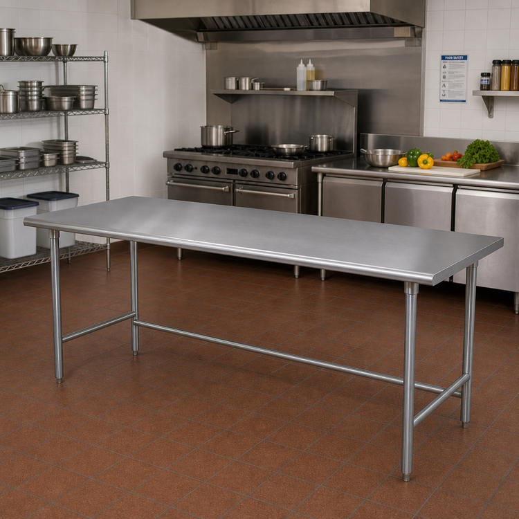 Product image #2 for Advance Tabco 144-Inch x 36-Inch 304 Stainless Steel Flat Top Work Table with Galvanized Open Base