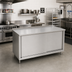 Thumbnail image #2 for John Boos Enclosed Work Table Cabinet Base with Sliding Doors, 84 x 24 Inch, 14 Gauge Stainless Steel Top, 1-1/2 Inch Rear Riser