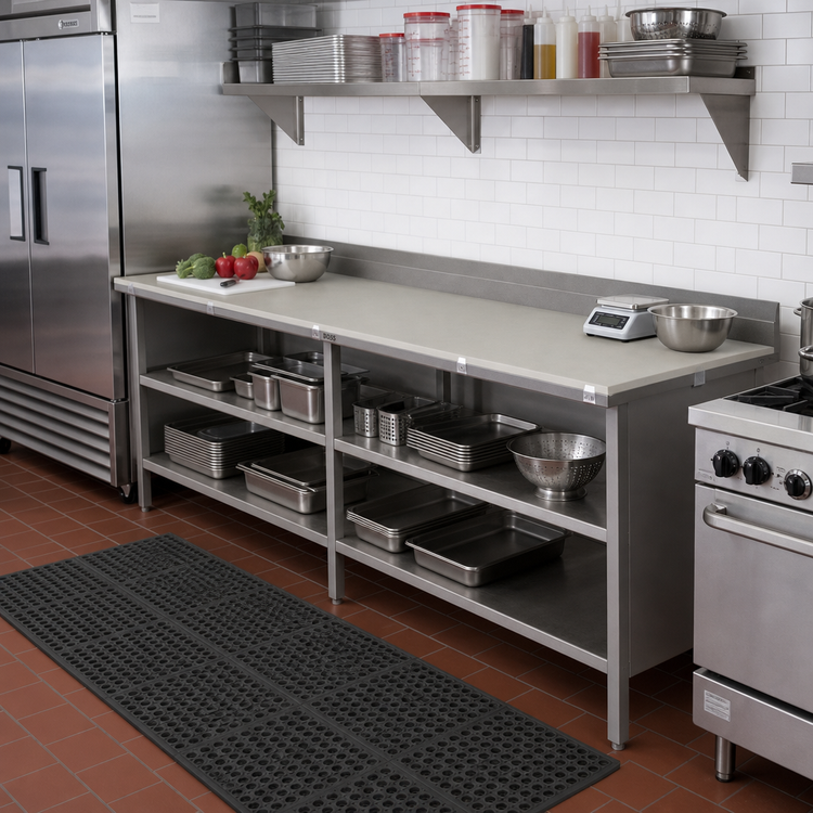 Product image #2 for John Boos 132-Inch x 30-Inch Poly Top Work Table with Open Front Stainless Steel Cabinet Base, 5-Inch Backsplash, and Undershelf