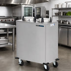 Thumbnail image #2 for Dinex DXPIDP2E1200 Enclosed Mobile Unheated Stainless Steel 2-Silo Plate Dispenser for 12.25-Inch Round Plates