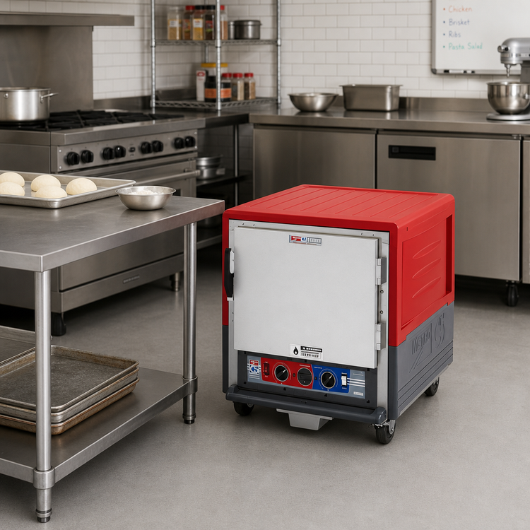 Product image #2 for Metro C5 3 Series Mobile Undercounter Heated Holding and Proofing Cabinet with Solid Door and Universal Wire Slides, Red