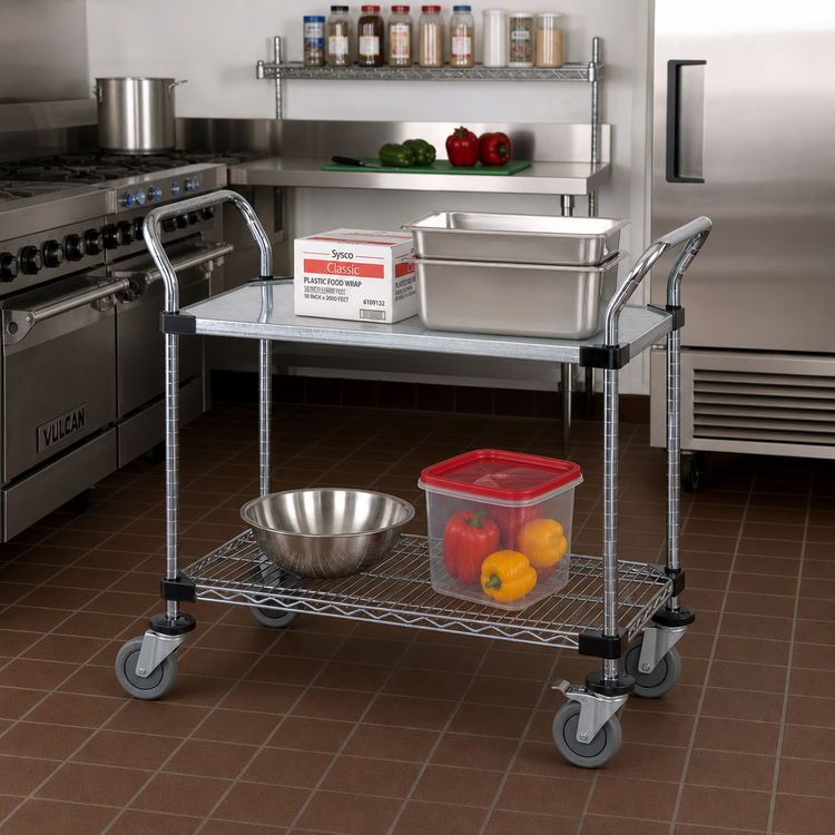 Product image #2 for Quantum 36-Inch x 18-Inch 304 Stainless Steel Utility Cart with 1 Wire Shelf and 1 Solid Shelf