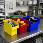 Thumbnail image #2 for Quantum QSB804 Nesting Polypropylene Shelf Bin, 6-5/8 x 17-7/8 x 8 Inches, Rear Hanglock, 7 Divider Slots Case of 20