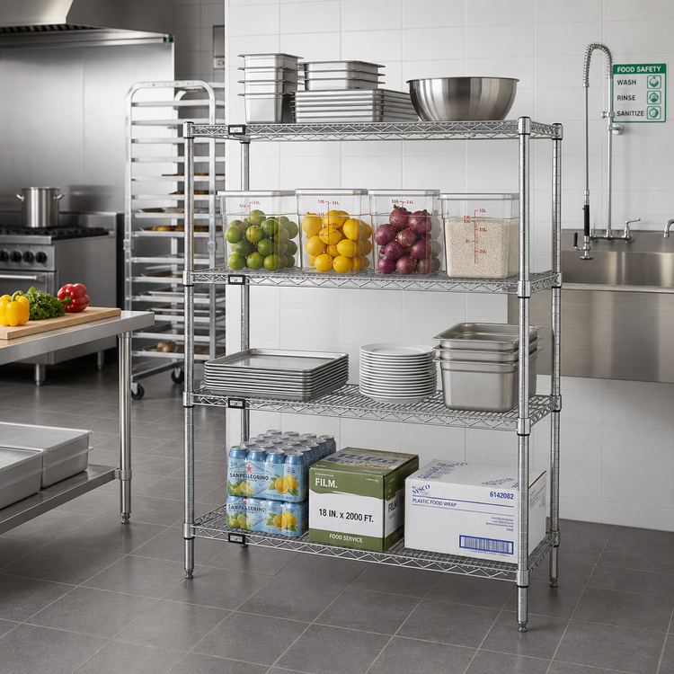 Product image #2 for Quantum WR54-1248S 304 Stainless Steel Wire Shelving Starter Kit — 48"W x 12"D x 54"H (4 Shelves)