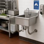 Thumbnail image #2 for Advance Tabco FC-WM-2219KV Wall-Mounted One-Station Service Sink, Knee-Operated, 20-Inch Bowl, 8-Inch Deep, 304 Stainless Steel