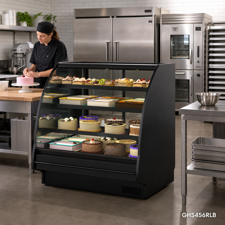 Product image #2 for Structural Concepts Fusion 123-3/8 Inch Wide Curved Refrigerated Service Case with Lift-Up Front Glass and Remote DX Refrigeration